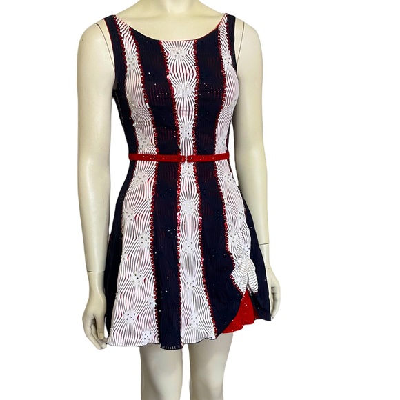 Vintage Red White Blue Sequin Taffeta 4th Of July Handmade Party Mini Dress XS S - Picture 1 of 6